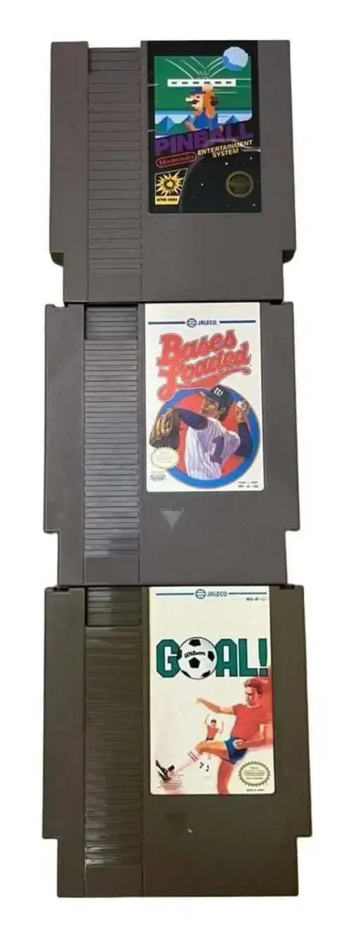Lot of 3 Vintage NES Games Pinball, Bases Loaded, and Goal
